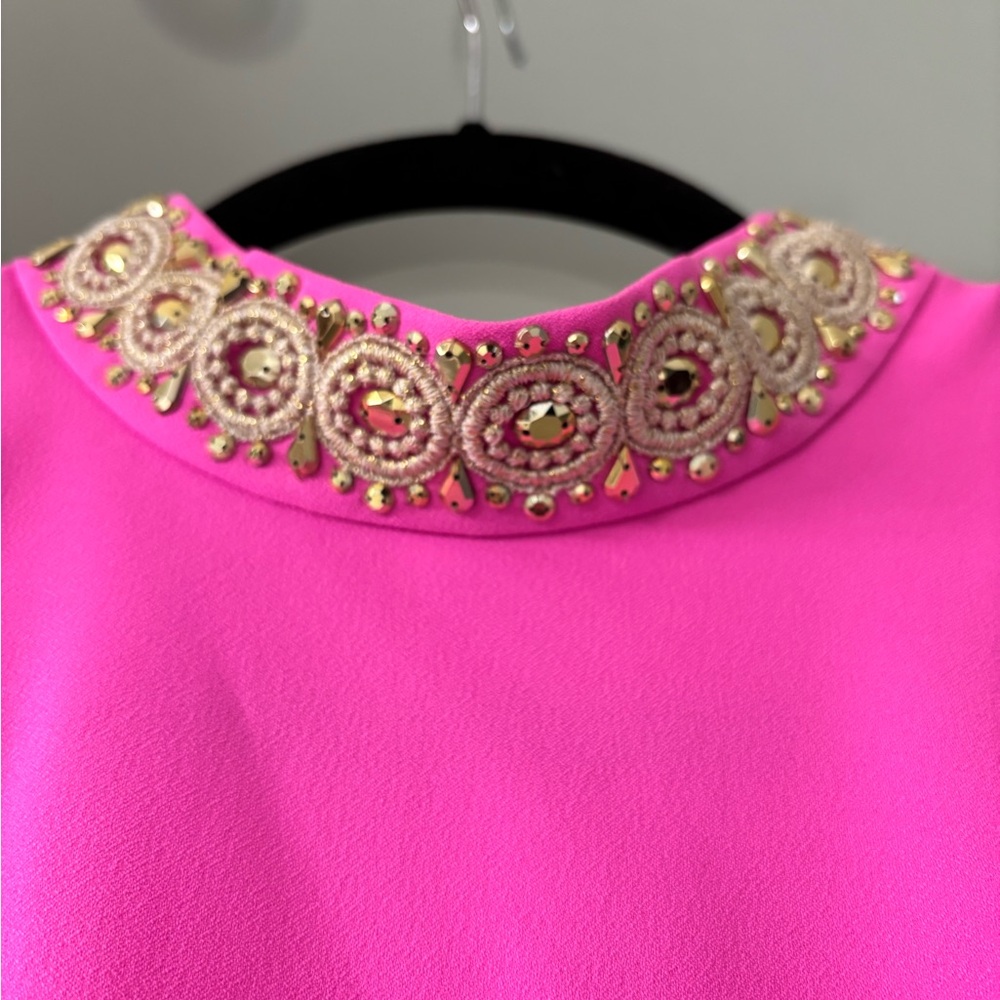 Lilly Pulitzer Pink Cocktail Dress with Gold Mock Neck